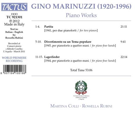 Musica per pianoforte - CD Audio di Gino Marinuzzi - 2