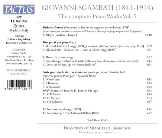 Opere per pianoforte vol.7 - CD Audio di Giovanni Sgambati,Francesco Caramiello,Francesco Libetta - 2