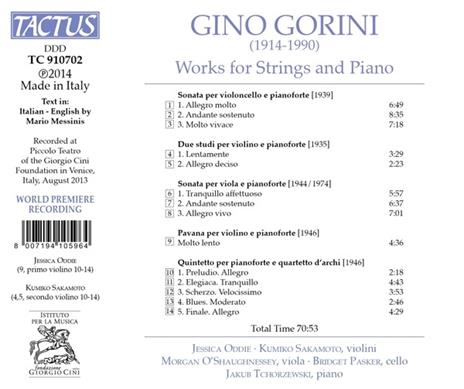 Musica per archi e pianoforte - CD Audio di Gino Gorini - 2