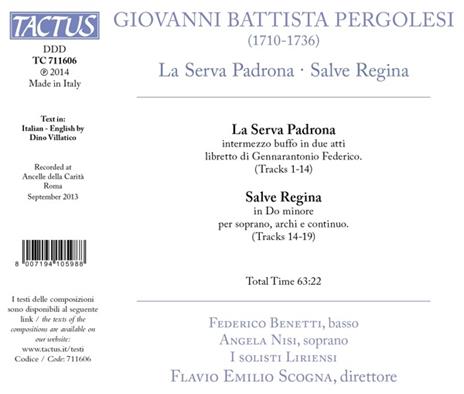 La serva padrona - Salve Regina - CD Audio di Giovanni Battista Pergolesi - 2