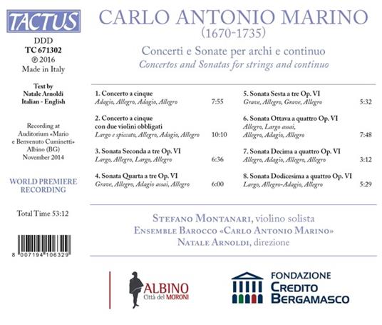 Concerti e sonate per archi e basso continuo (Trascrizioni per Ensemble) - CD Audio di Stefano Montanari,Carlo Antonio Marino - 2