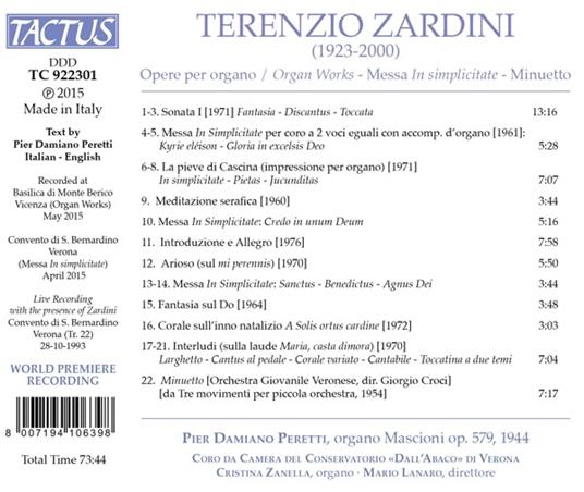 Musica per organo - Missa in Simplicitate - Minuetto per orchestra - CD Audio di Pier Damiano Peretti,Terenzio Zardini - 2