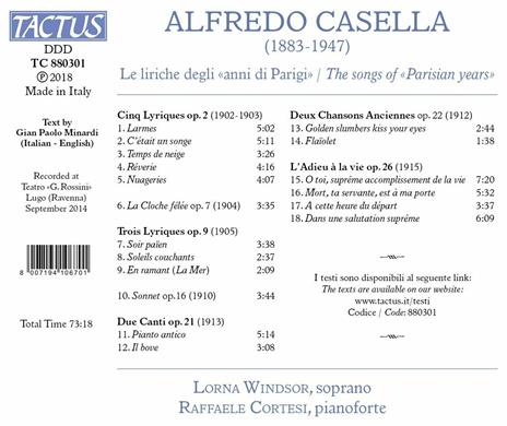Le liriche degli anni di Parigi - CD Audio di Alfredo Casella,Lorna Windsor - 2
