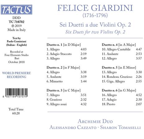 6 Duetti a due violini op.2 - CD Audio di Felice Giardini,Archimie Duo - 2