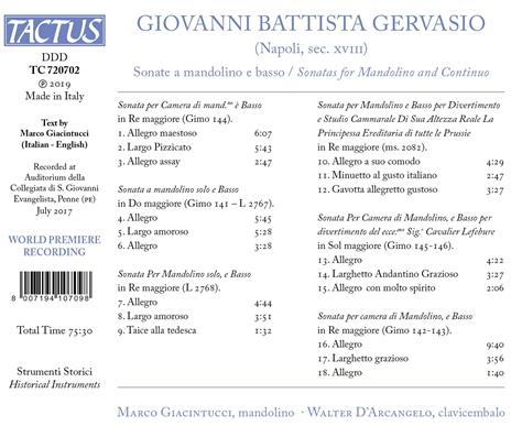 Sonate a mandolino e basso - CD Audio di Giovanni Battista Gervasio - 2