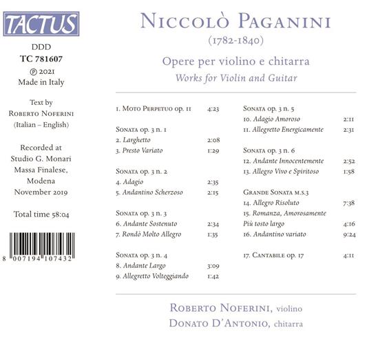 Musica per violino e chitarra - CD Audio di Niccolò Paganini,Roberto Noferini,Donato D'Antonio - 2