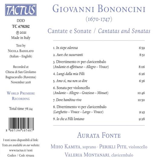 Cantate e Sonate - CD Audio di Giovanni Battista Bononcini,Aurata Fonte - 2