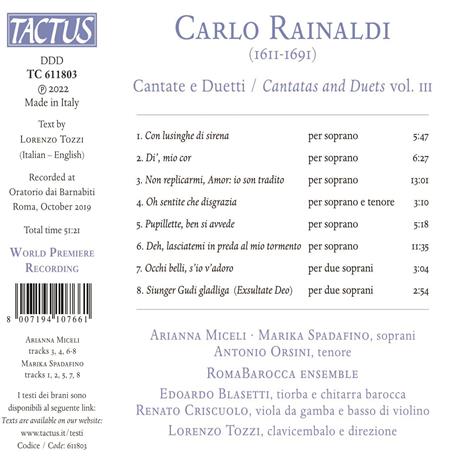 Cantate e Duetti vol.3 - CD Audio di Carlo Rainaldi,Ensemble Romabarocca - 2