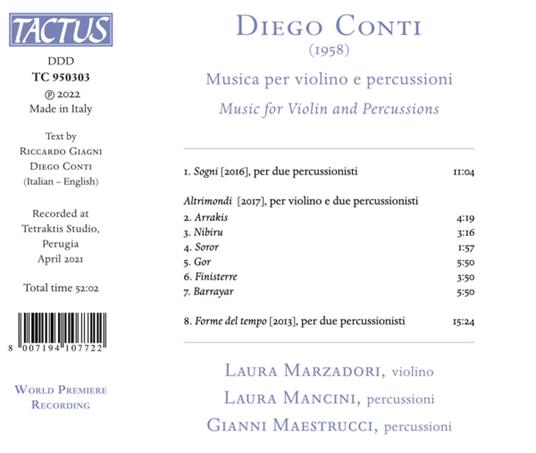 Musica Per Violino e Percussioni - CD Audio di Diego Conti,Laura Marzadori - 2