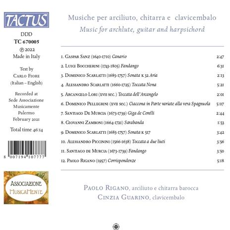 Musiche per Arciliuto, Chitarra e Clavicembalo - CD Audio di Arianna Art Ensemble - 2