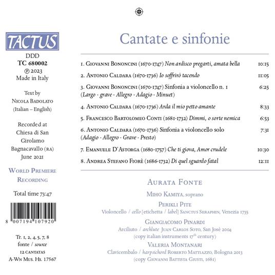 Cantate e Sinfonie - CD Audio di Aurata Fonte - 2