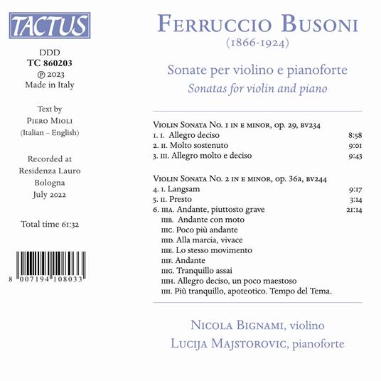 Sonate per Violino e Pianoforte - CD Audio di Ferruccio Busoni,Nicola Bignami - 2