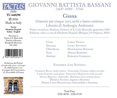 Giona. Oratorio a 5 voci - CD Audio di Giovanni Battista Bassani,Ensemble Les Nations - 2