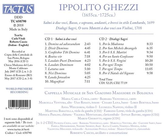 Salmi a due voci - Dialoghi Sacri - CD Audio di Ippolito Ghezzi,Cappella Musicale di San Giacomo Maggiore in Bologna - 2