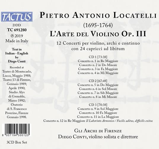 L'arte del violino op.III - CD Audio di Pietro Locatelli,Archi di Firenze - 2