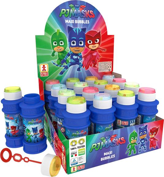 Bolle di Sapone Superpigiamini. Pj Masks. Flacone Maxi 175 Ml Display 16 Pz