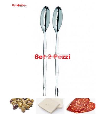 , set 2 cucchiaio forchetta in acciaio per antipasto con fori