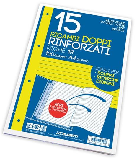 Blasetti Ricambi con perforatura rinforzata antistrappo 100 g/mÂ² 15 Fogli 1R