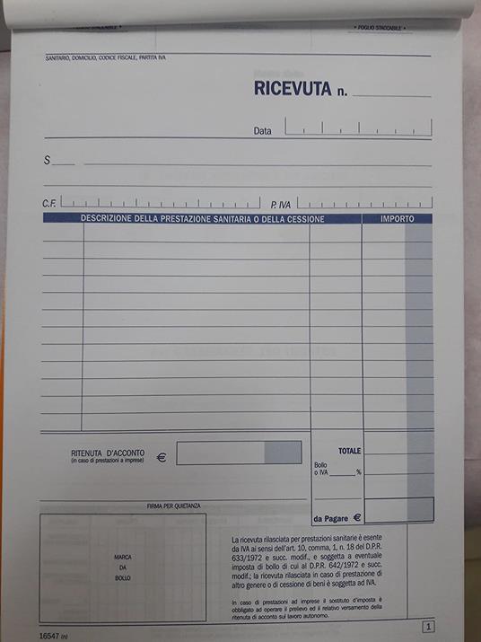 Flex 165470000 Blocco Ricevute Sanitarie 2 Copie Registro degli Onorari e delle Fatture moduli autoricalcanti duplice copia blocchetto fatture professioninsti - 2