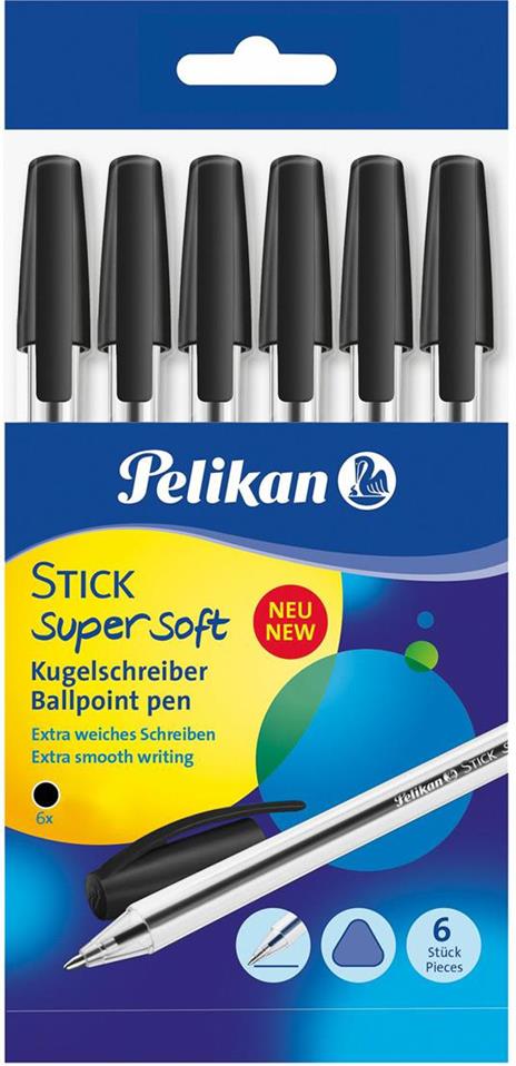 Penna a sfera Pelikan Stick Supersoft con inchiostro superscorrevole.  Confezione 6 penne nere - Pelikan - Cartoleria e scuola | IBS