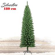 Albero Di Natale 180Cm Silvestre Slim 326 Rami Super Folto Verde Base A Croce