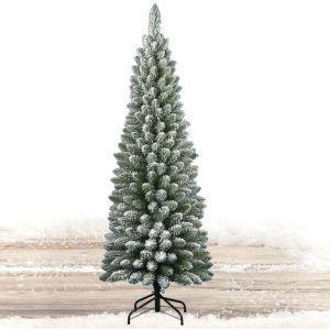 Albero Di Natale 210 Cm Silvestre Innevato Slim 442 Rami Super Folto Base Croce - 4