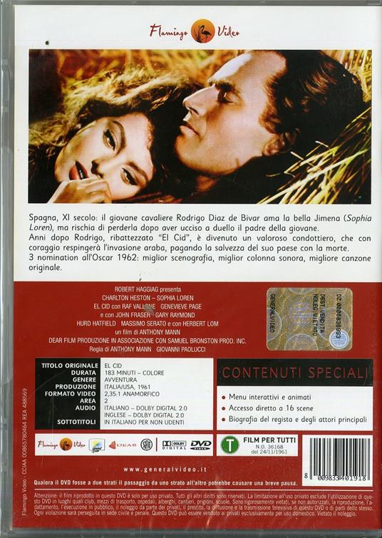 El Cid - DVD - Film di Anthony Mann , Giovanni Paolucci Drammatico | IBS