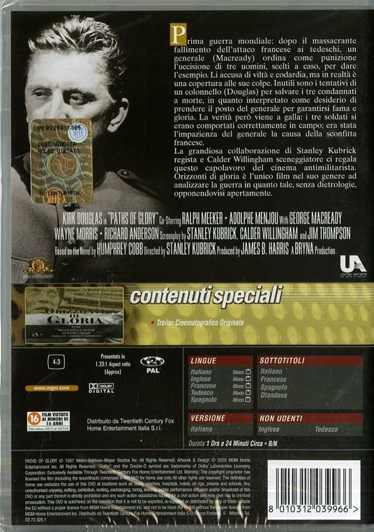 Orizzonti di gloria - DVD - Film di Stanley Kubrick Drammatico | IBS