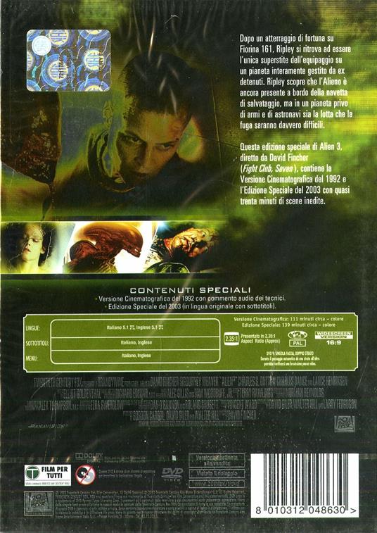 Alien 3. Special Edition (2 DVD) - DVD - Film di David Fincher Fantastico |  IBS