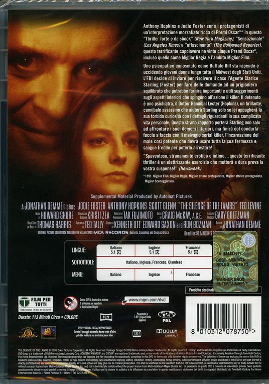 Il silenzio degli innocenti di Jonathan Demme - DVD - 2