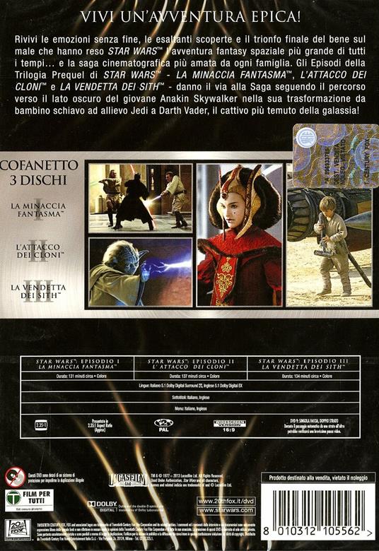 Star Wars. Prequel Trilogy. Episodi I - II - III (3 DVD) - DVD - Film di  George Lucas Fantasy e fantascienza