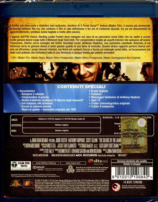 Il silenzio degli innocenti di Jonathan Demme - Blu-ray - 2