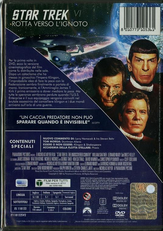 Star Trek VI. Rotta verso l'ignoto di Nicholas Meyer - DVD - 2