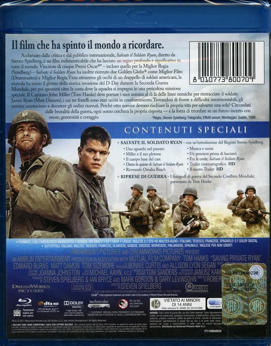 Salvate il soldato Ryan (2 Blu-ray)<span>.</span> Edizione speciale di Steven Spielberg - Blu-ray - 2