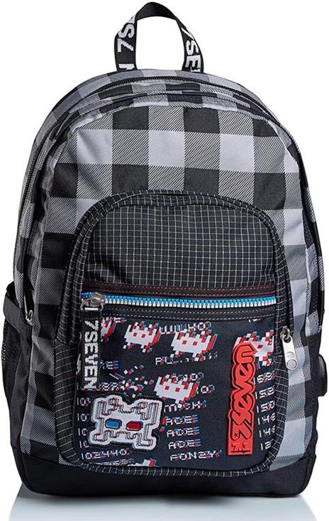 Zaino scuola Freethink Seven 7.1 Space Check Jet Black. Nero-Grigio