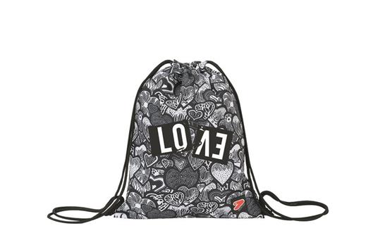 Zaino scuola coulisse Sakky Bag Seven The Double Drawing Love Optical White. Nero-Bianco