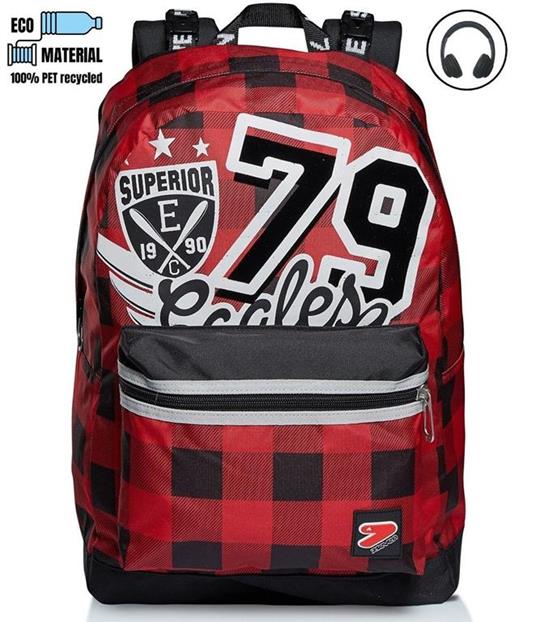 Zaino scuola reversibile Seven The Double College Boy Hot Red. Nero-Rosso. Con cuffie wireless