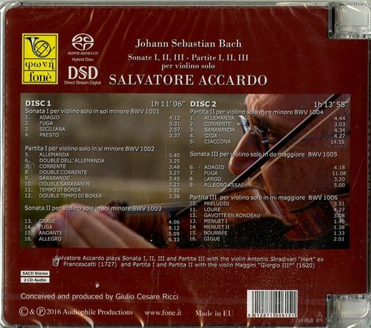 Sonate n.1, n.2, n.3 - Partite n.1, n.2, n.3 (Trascrizioni per violino solo) - SuperAudio CD ibrido di Johann Sebastian Bach,Salvatore Accardo - 2