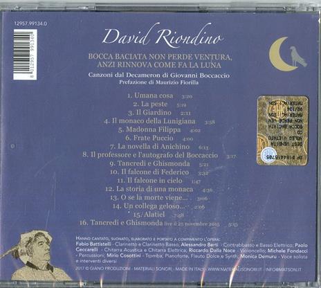 Bocca baciata non perde ventura, anzi rinnova come fa la luna - CD Audio di David Riondino - 2
