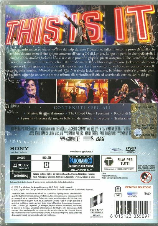 Michael Jackson's This Is It (1 DVD) - DVD - Film di Kenny Ortega  Documentario | IBS