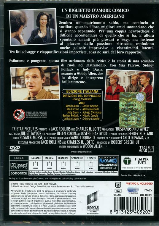 Mariti e mogli - DVD - Film di Woody Allen Drammatico | IBS