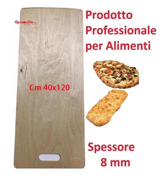 , Pala Pizza Professionale Roma Rettangolare 40x120cm con Maniglia, Spessore 8 mm in Betulla, Made In Italy