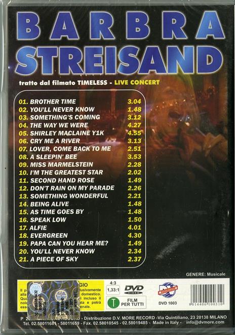 Barbra Streisand. Tratto dal filmato Timeless. Live Concert (DVD) - DVD di Barbra Streisand - 2