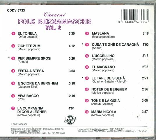 Canzoni folk bergamasche vol.2 - Cor Alegher - CD | IBS