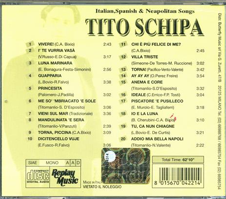 Greatest Hits. Italian, Spanish & Neapolitan Songs - CD Audio di Tito Schipa - 2