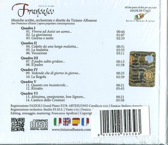 Francesco. Storia di Un Uomo (Colonna sonora) - CD Audio di Tiziano Albanese - 2