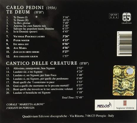 Te Deum - Cantico delle Creature - CD Audio di Carlo Pedini - 2
