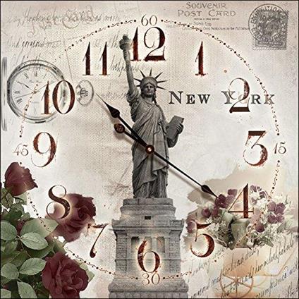 Orologio Da Parete New York Statua Della Liberta' in Legno 30x30 cm a Batteria