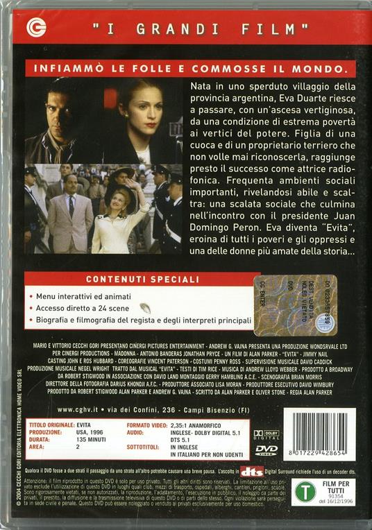 Evita - DVD - Film di Alan Parker Musicale | IBS