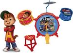 Alvin and The Chipmunks - Batteria e percussioni ingombro prodotto aperto: 74 L X 56 H X 40 P cmcon 2 Tom-Tom, 1 piatto in metallo, grancassa con pedalesgabello e bacchette incluse